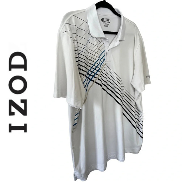 Izod Golf Shirt Graphic Stripe Design Blue Black White Size XXL - Picture 2 of 6
